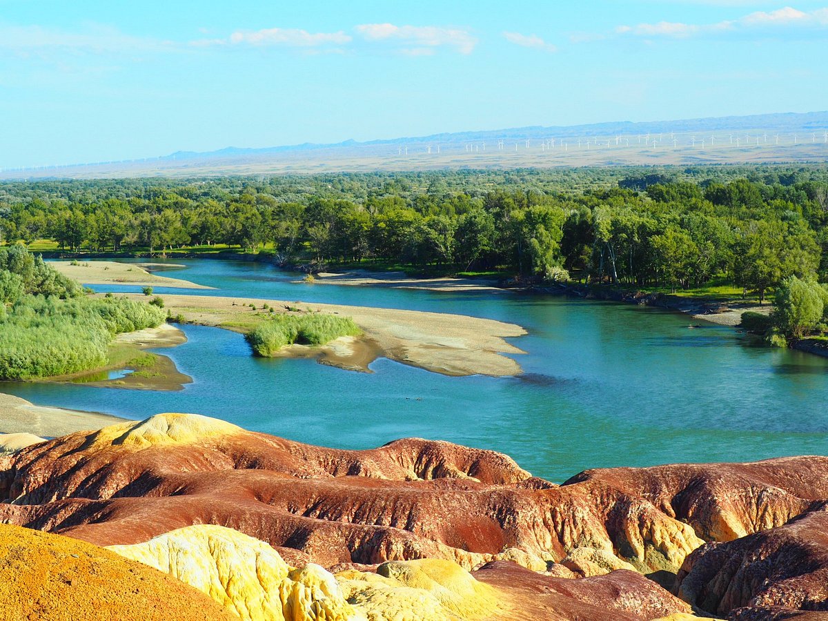 A scenic view of burqin colorful beach