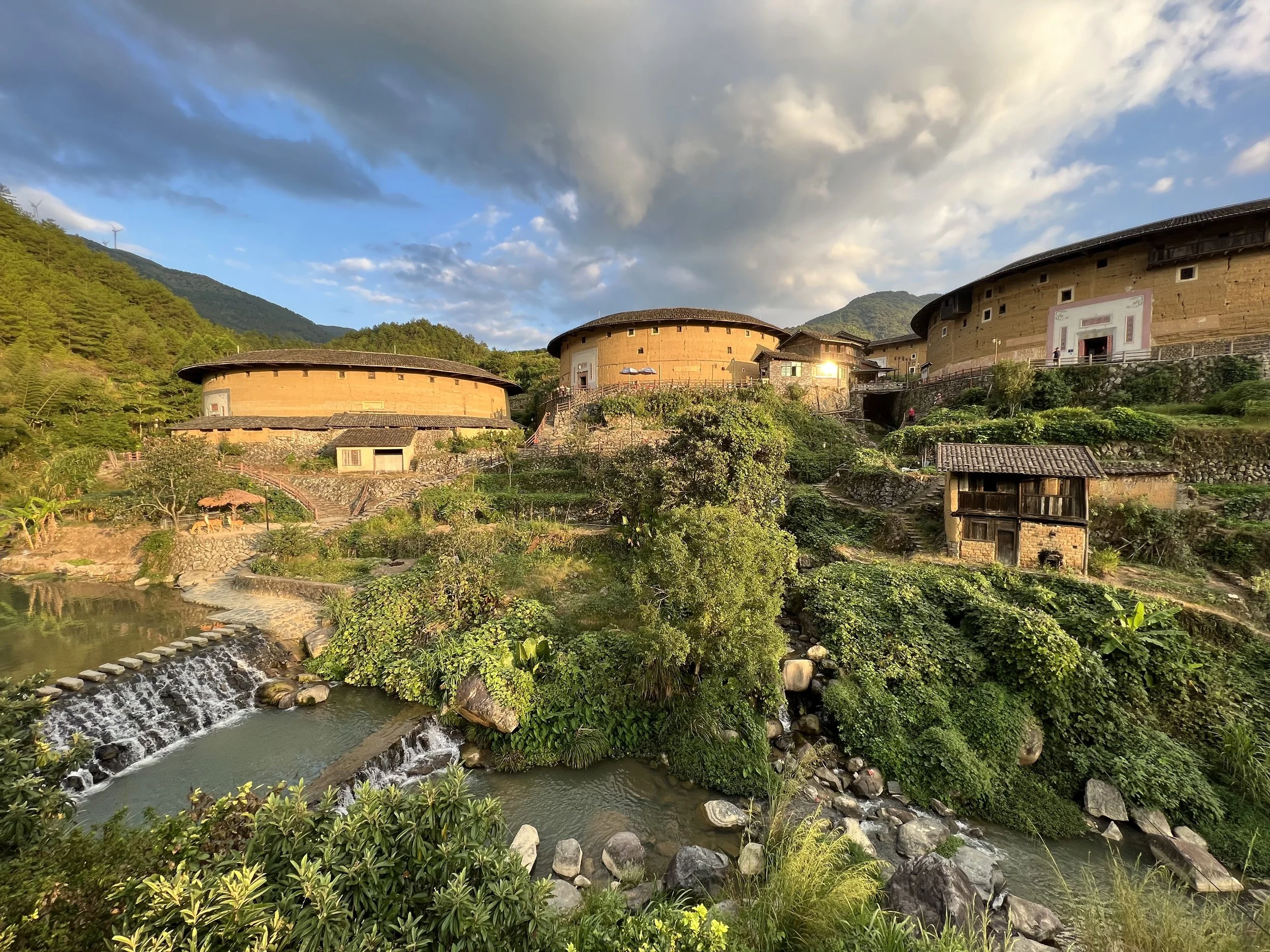A scenic view of chuxi tulou cluster