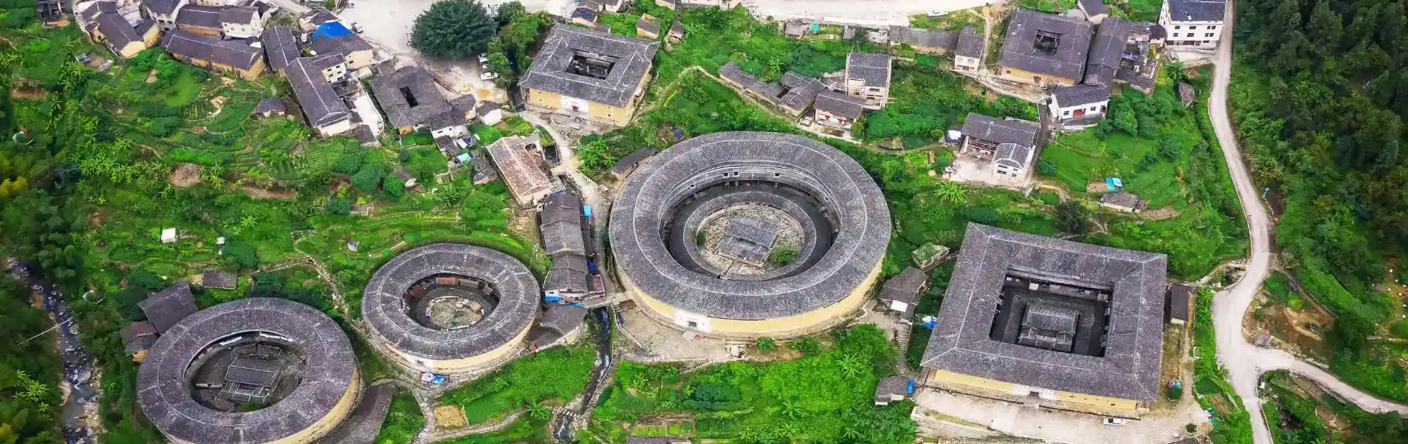 A scenic view of chuxi tulou cluster