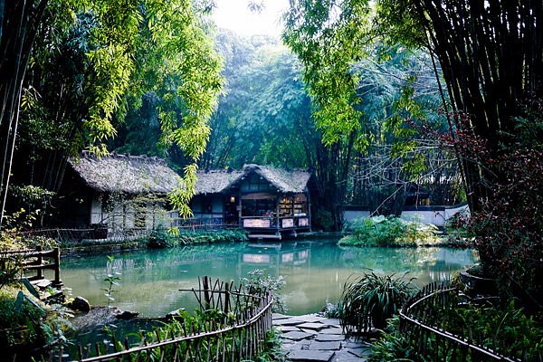 A scenic view of dufu thatched cottage
