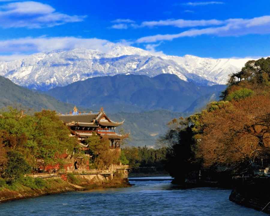 A scenic view of dujiangyan irrigation system