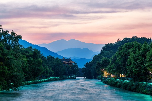 A scenic view of dujiangyan irrigation system