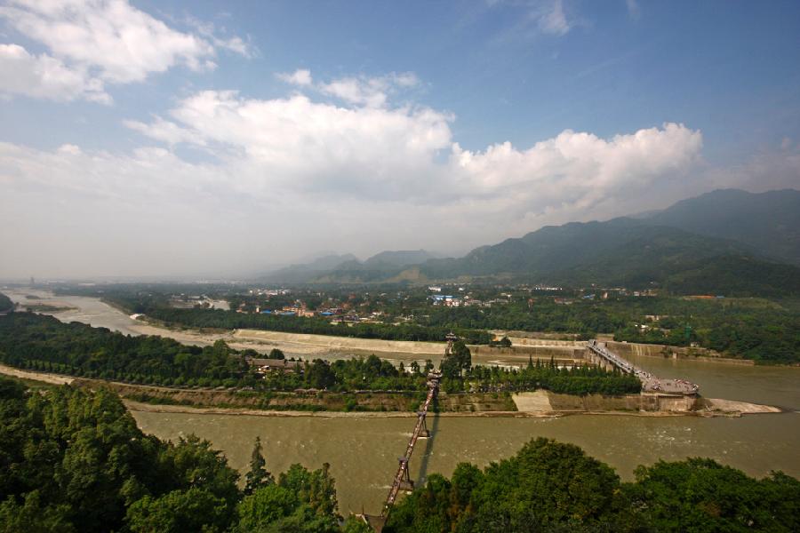 A scenic view of dujiangyan irrigation system