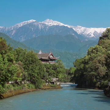 A scenic view of dujiangyan irrigation system