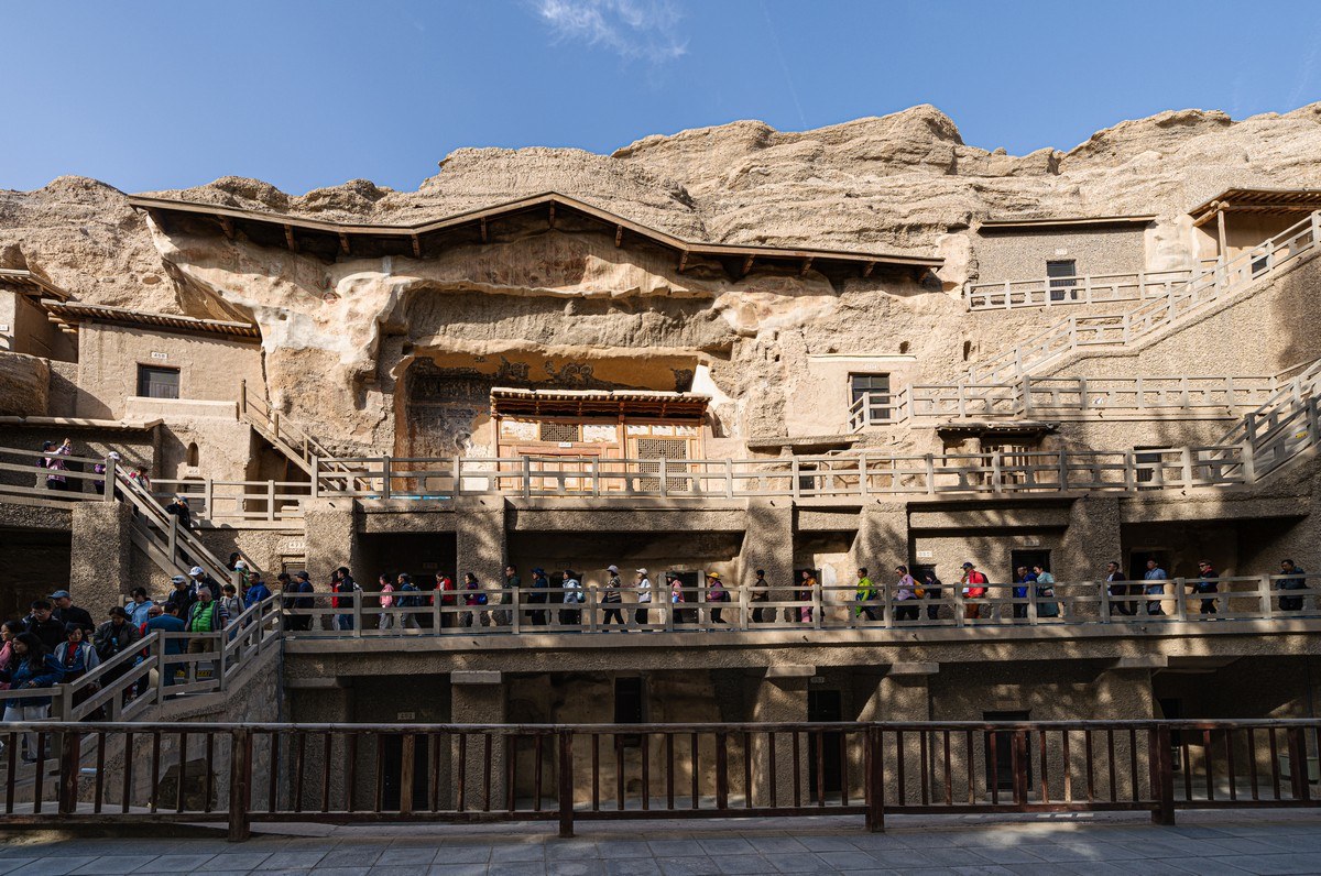 A scenic view of dunhuang mogao caves