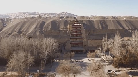 A scenic view of dunhuang mogao caves