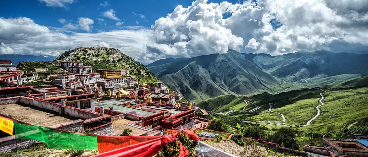 A scenic view of ganden monastery complex