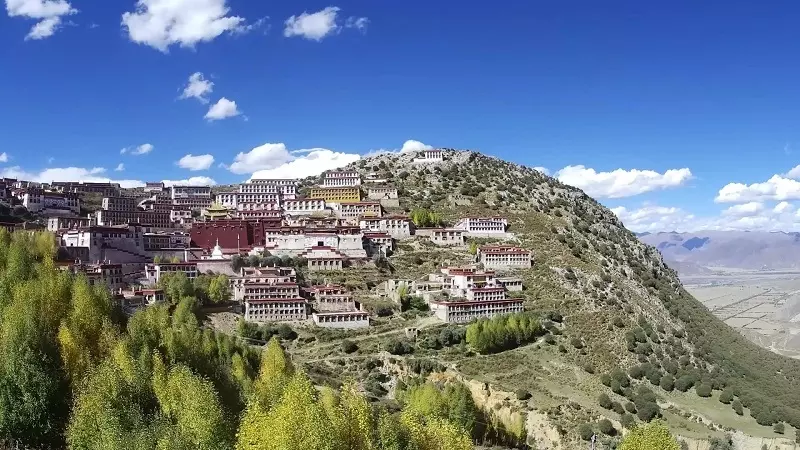 A scenic view of ganden monastery complex