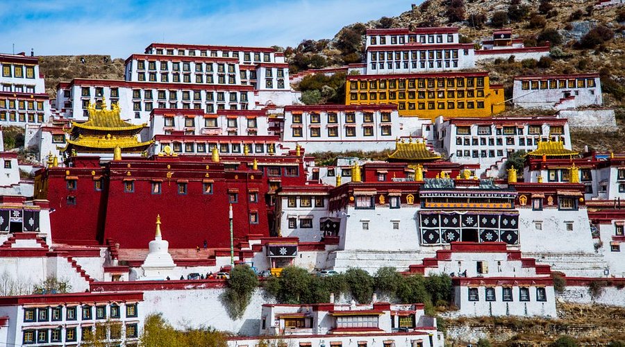 A scenic view of ganden monastery complex