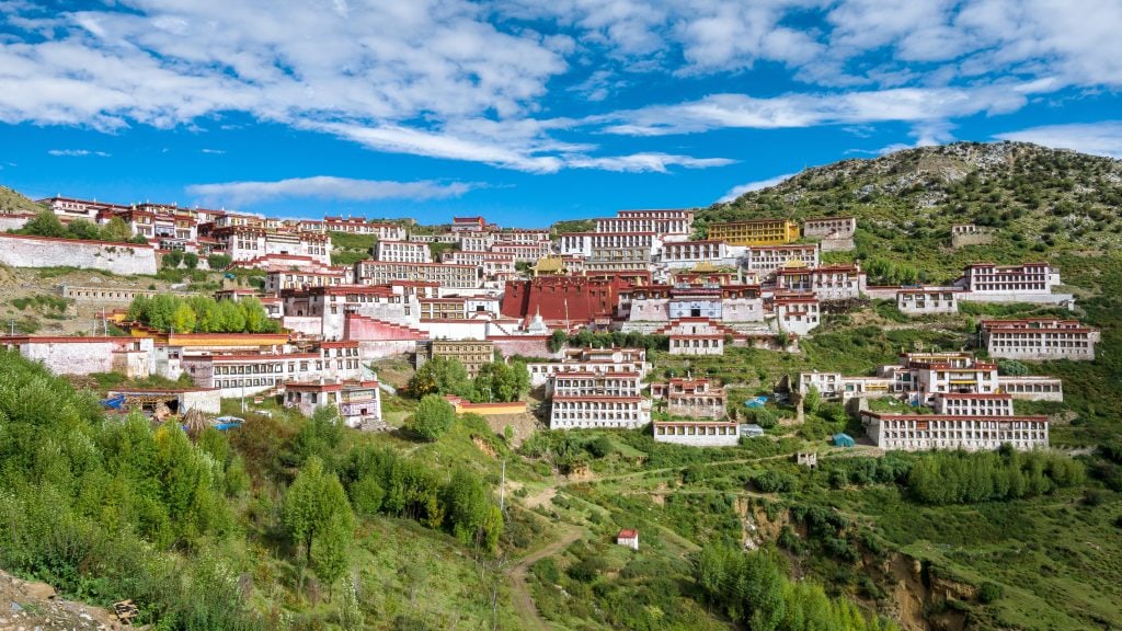 A scenic view of ganden monastery complex