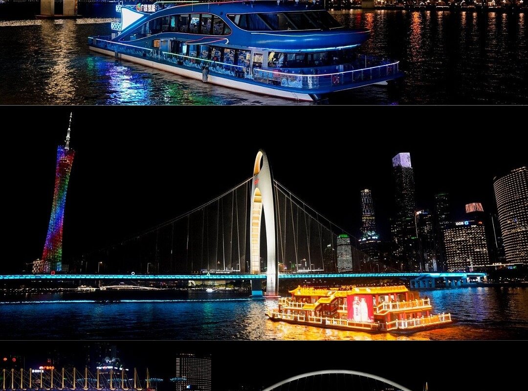 A scenic view of guangzhou pearl river night cruise