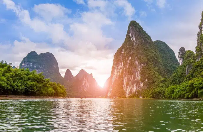 A scenic view of guilin li river scenic area