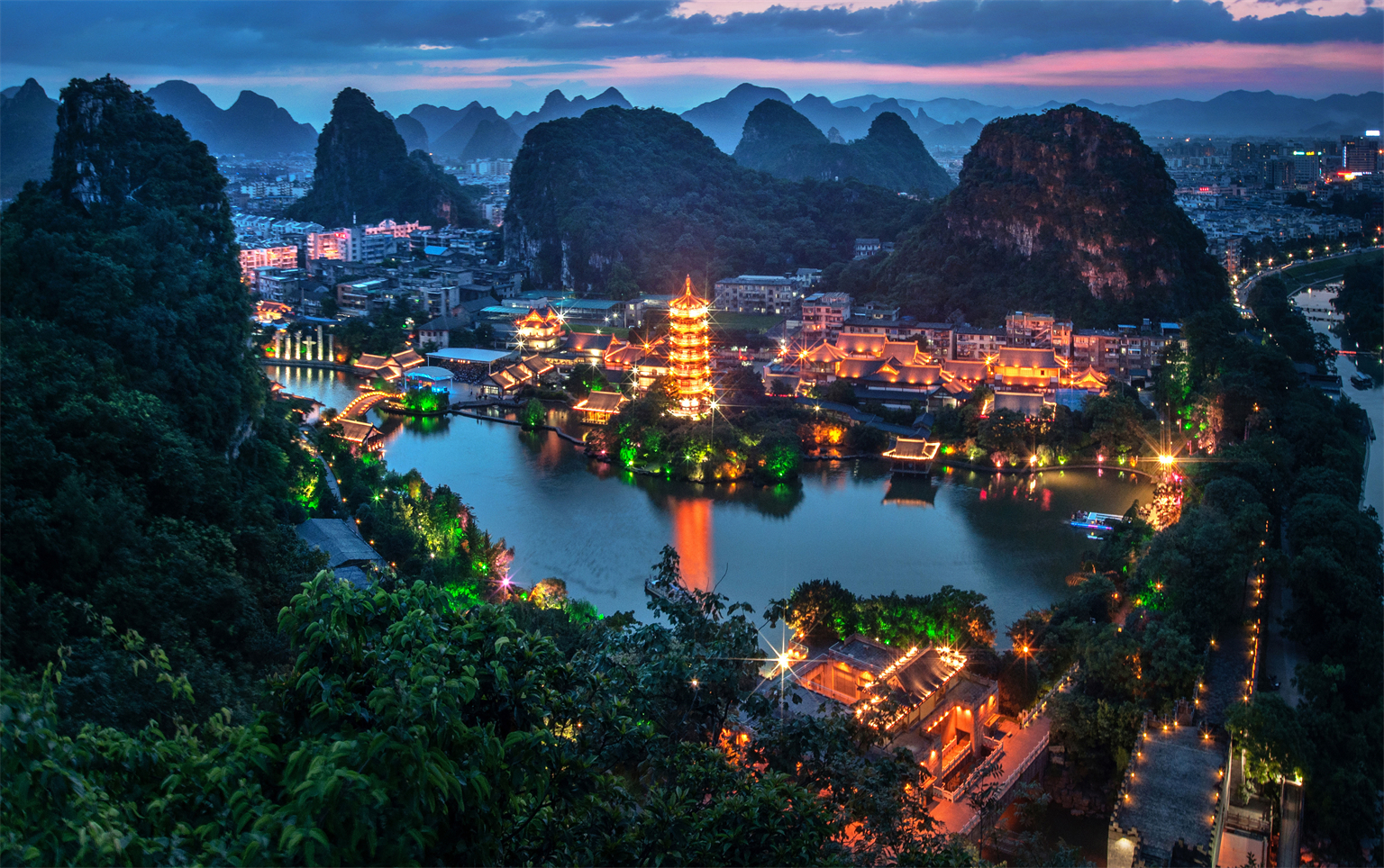 A scenic view of guilin two rivers and four lakes
