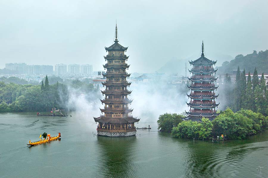 A scenic view of guilin two rivers and four lakes