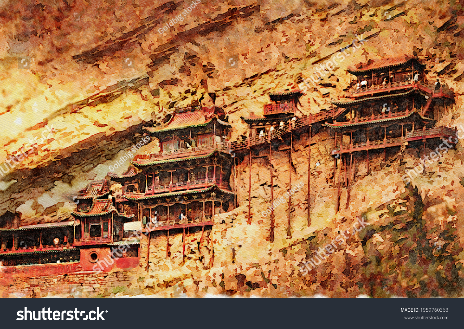 A scenic view of hanging temple