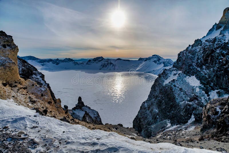 A scenic view of heavenly lake of changbai mountain