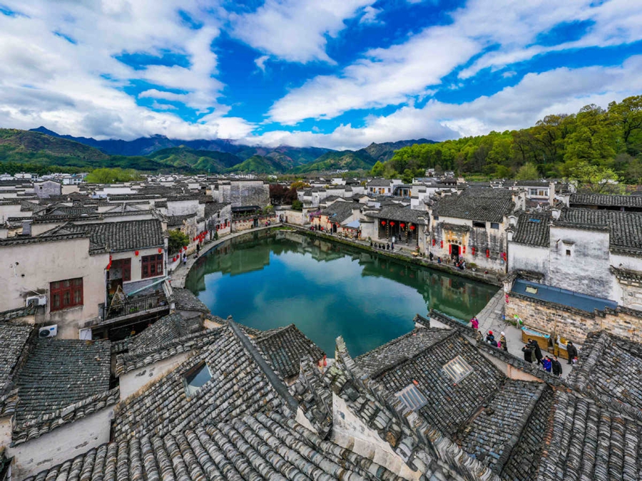 A scenic view of hongcun ancient village