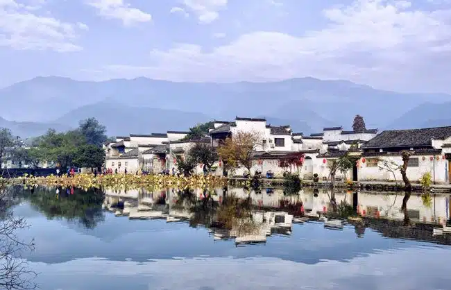 A scenic view of hongcun ancient village