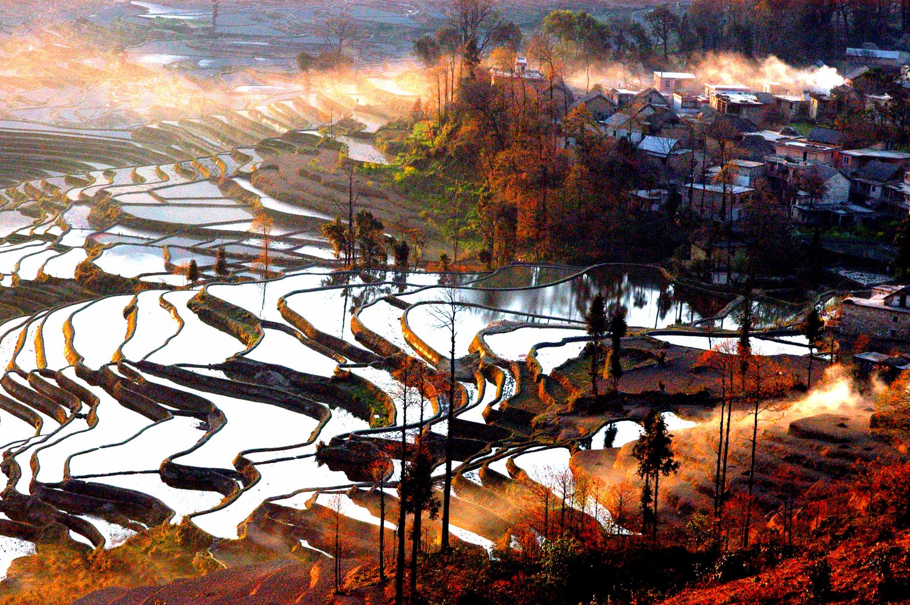 A scenic view of honghe hani terraced fields