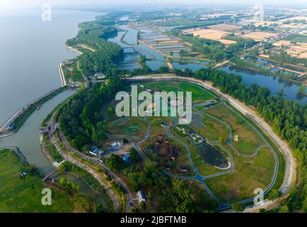 A scenic view of hongze lake dike
