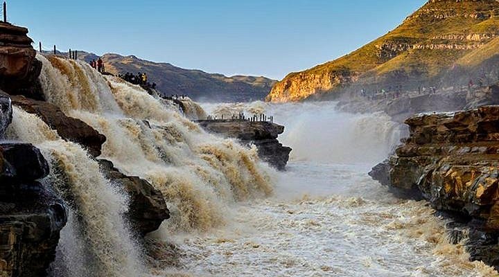 A scenic view of Hukou Waterfall