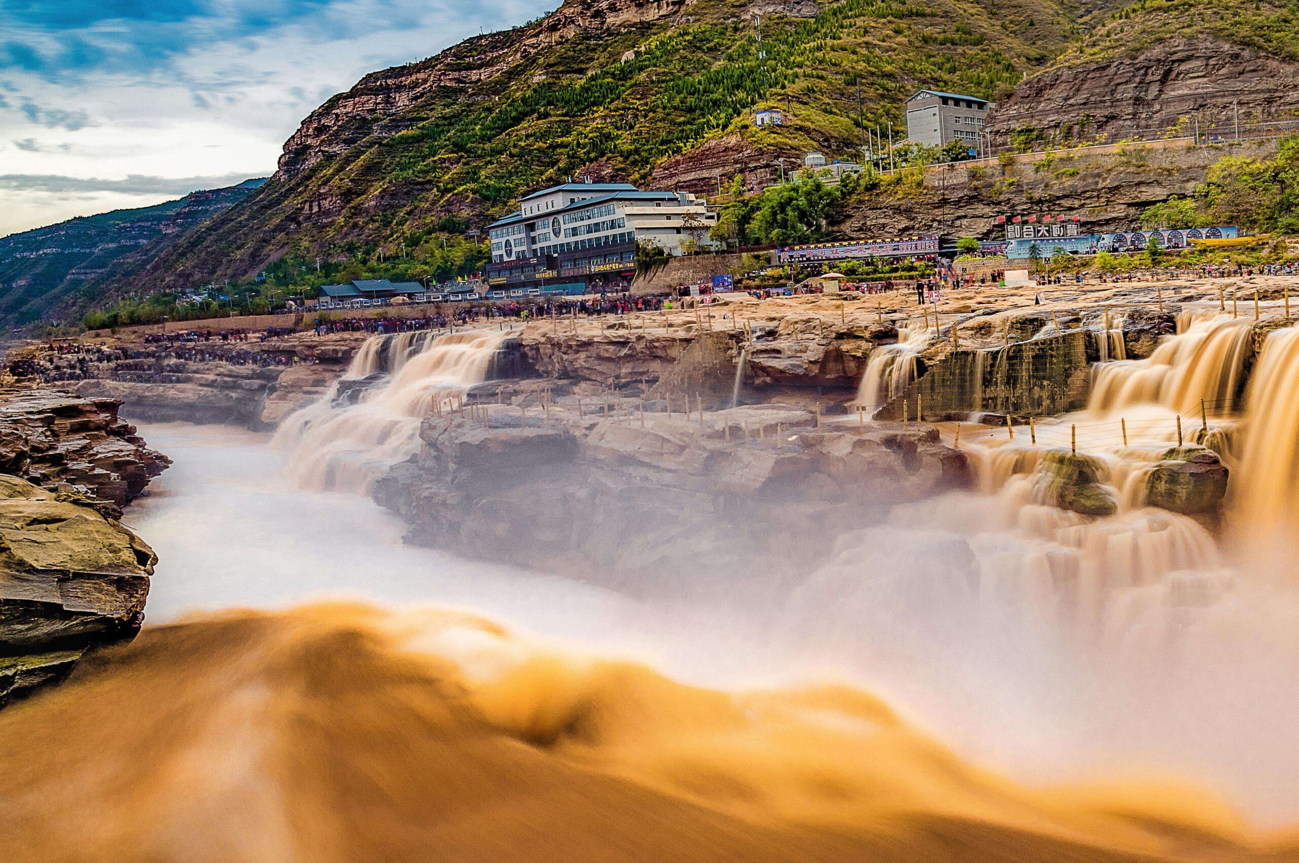 A scenic view of Hukou Waterfall