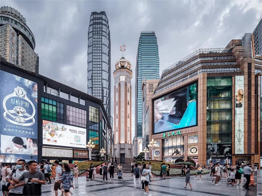 A scenic view of jiefangbei_pedestrian_street
