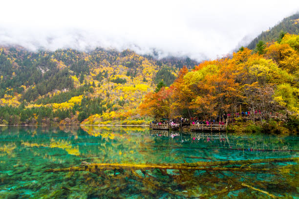 A scenic view of jiuzhaigou valley