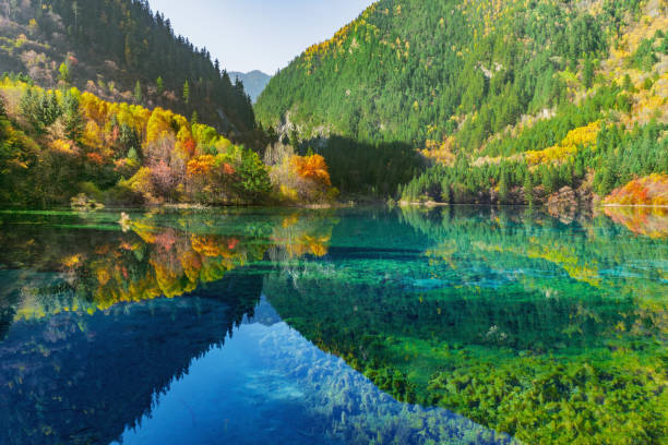 A scenic view of jiuzhaigou valley