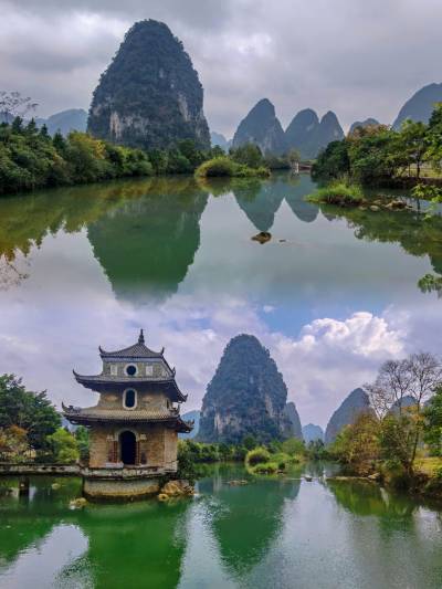 A scenic view of jiuzhou ancient town