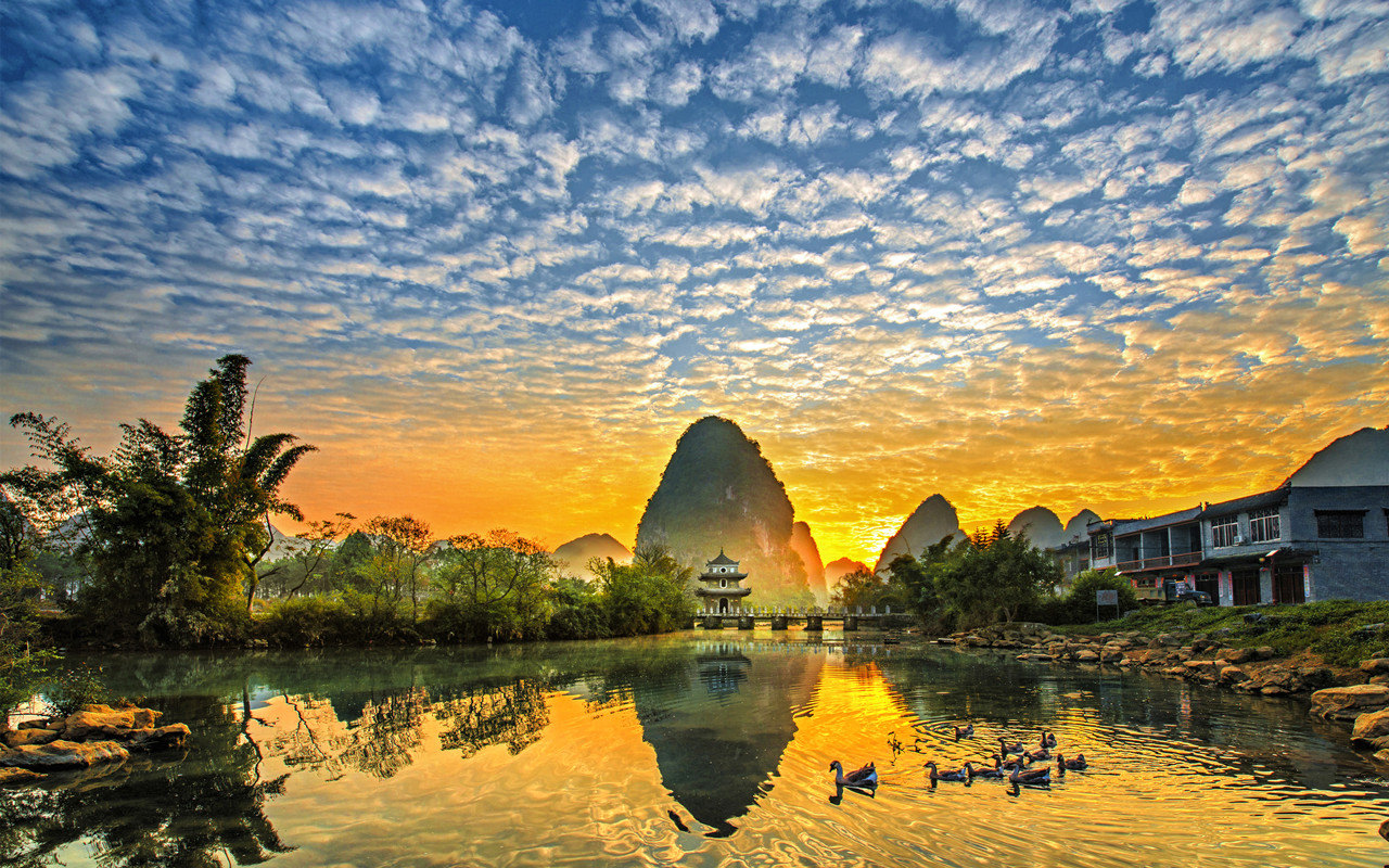 A scenic view of jiuzhou ancient town