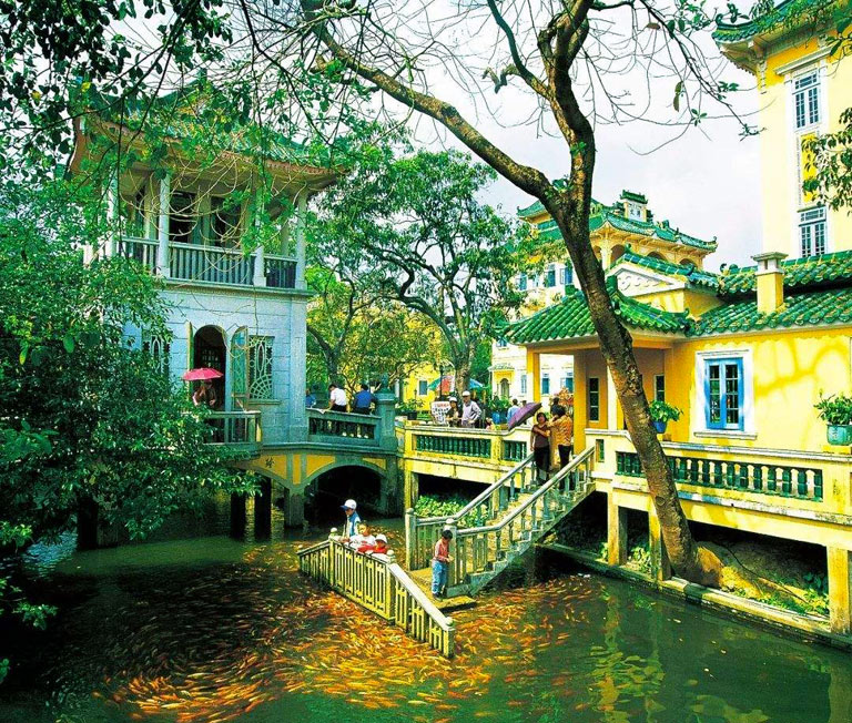 A scenic view of kaiping diaolou and villages
