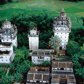 A scenic view of kaiping diaolou and villages