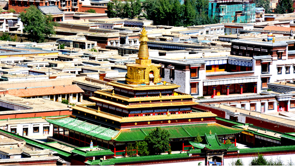 A scenic view of labrang monastery complex