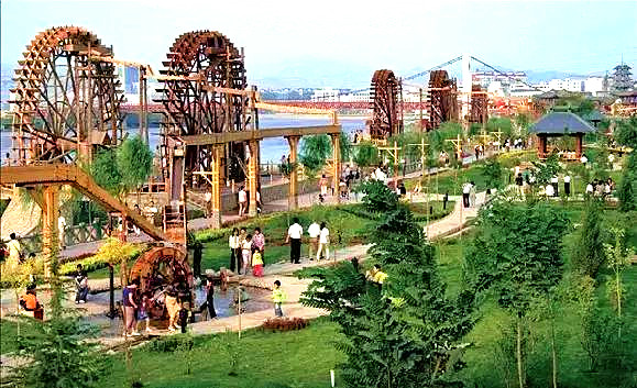 A scenic view of lanzhou waterwheel garden