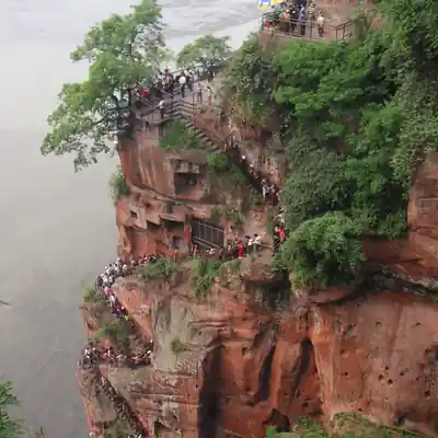 A scenic view of leshan buddhist sculptures