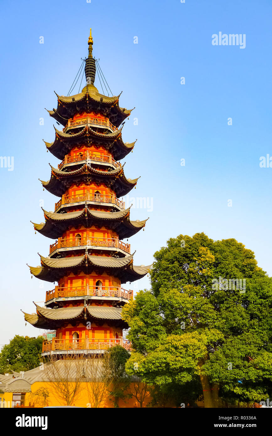 A scenic view of longhua_pagoda_and_temple