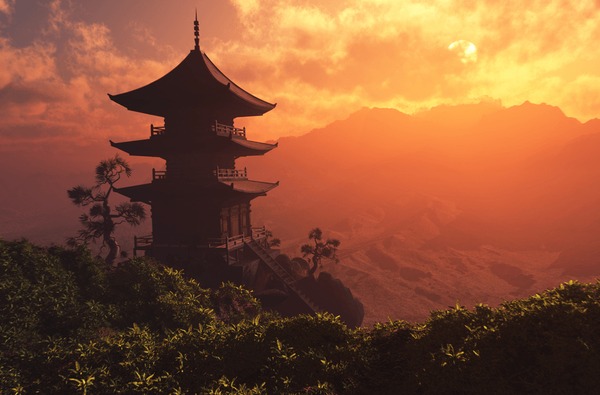 A scenic view of longhua_pagoda_and_temple