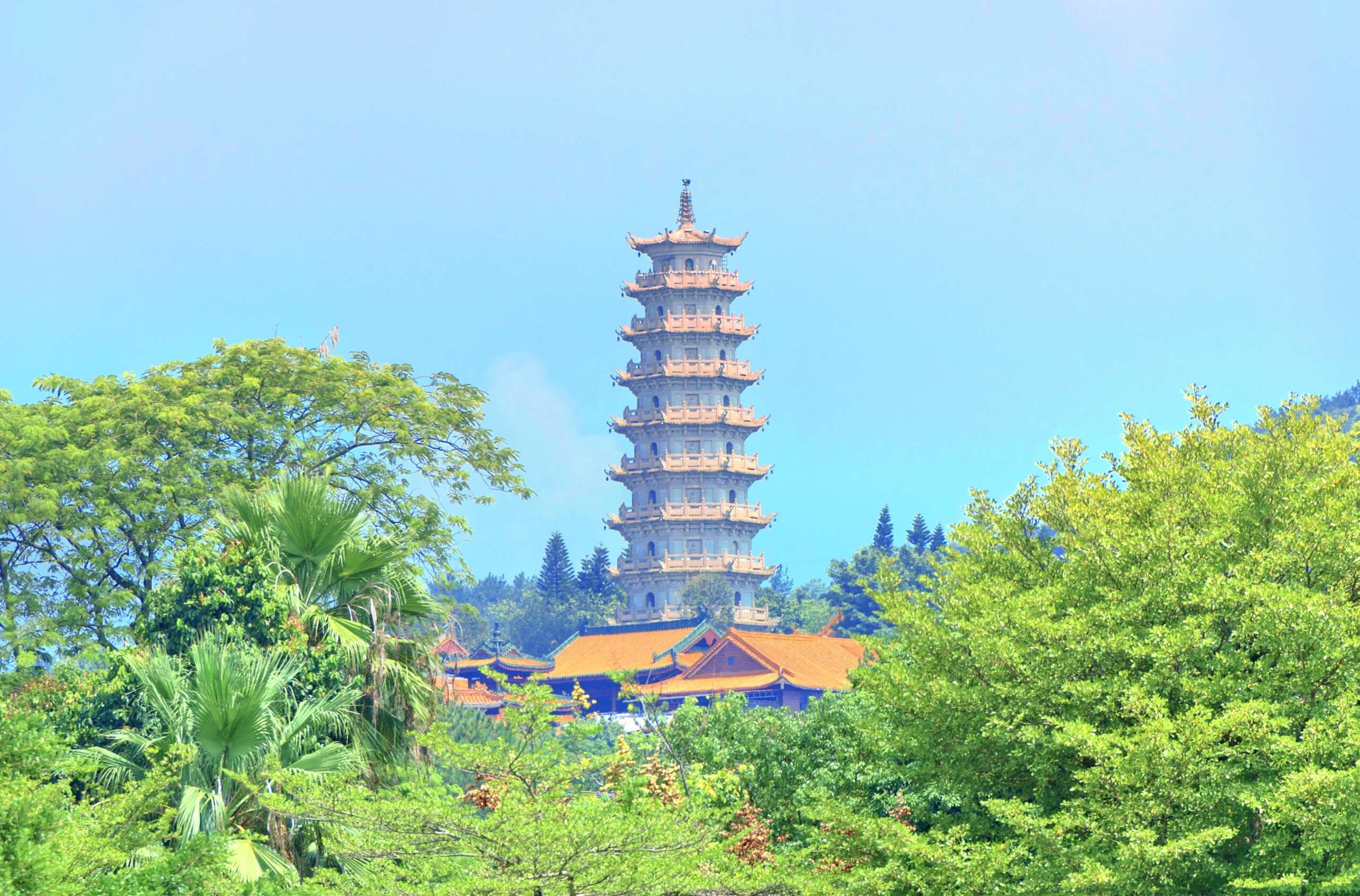 A scenic view of meizhou thousand buddha pagoda