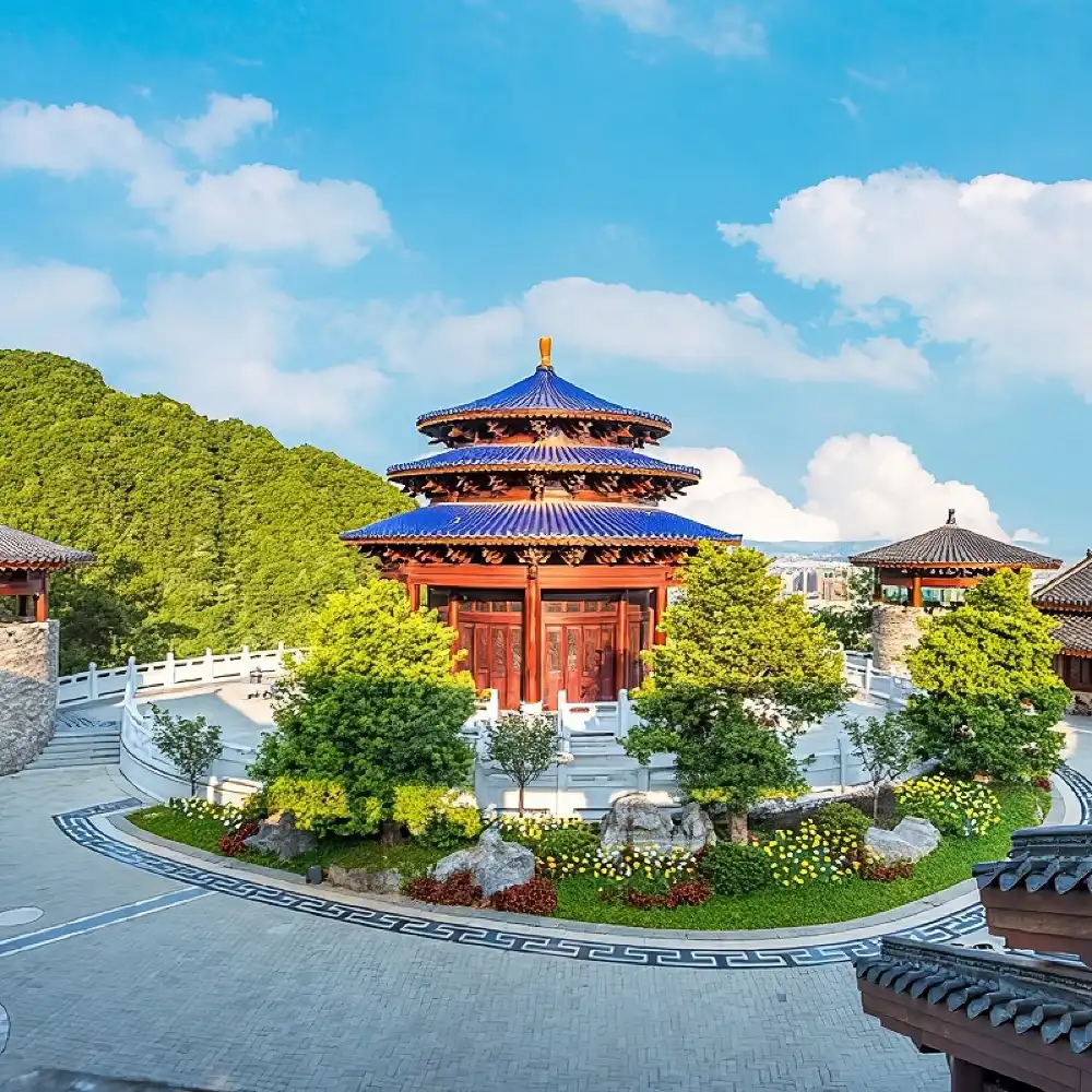 A scenic view of meizhou thousand buddha pagoda