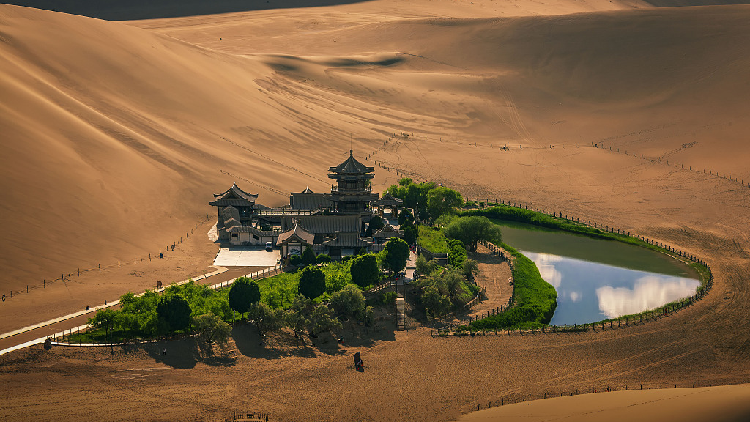 A scenic view of mingsha mountain and crescent spring