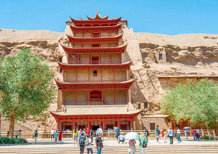 A scenic view of mogao caves