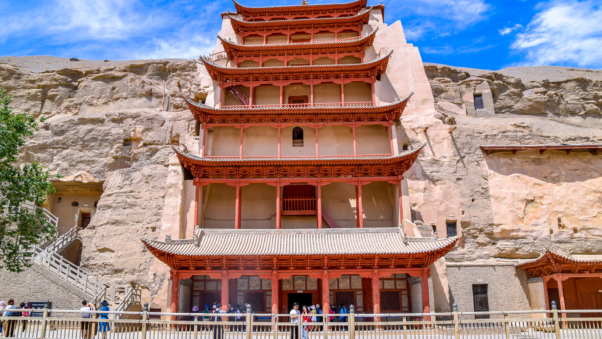 A scenic view of mogao caves