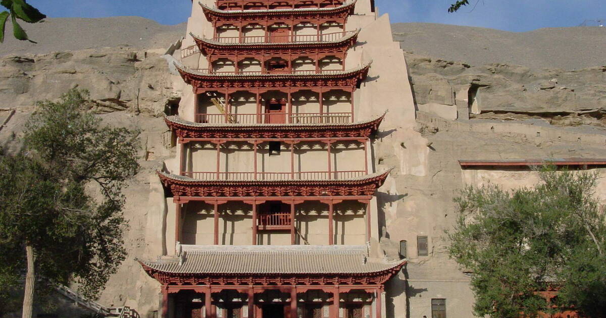 A scenic view of mogao caves
