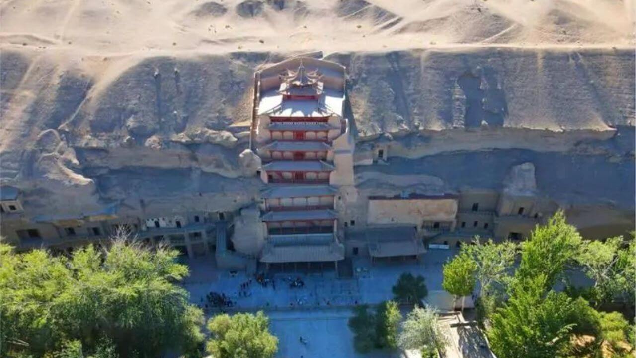 A scenic view of mogao caves
