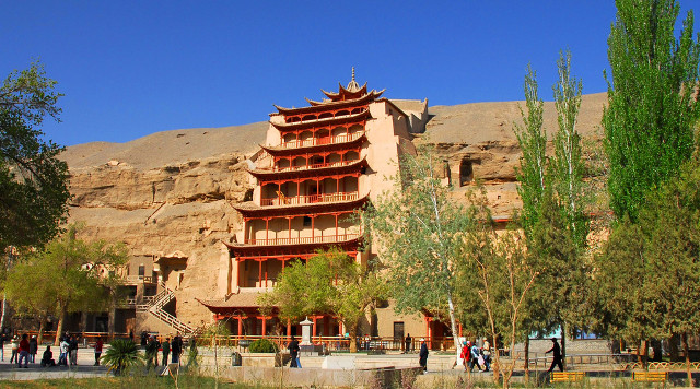 A scenic view of mogao caves