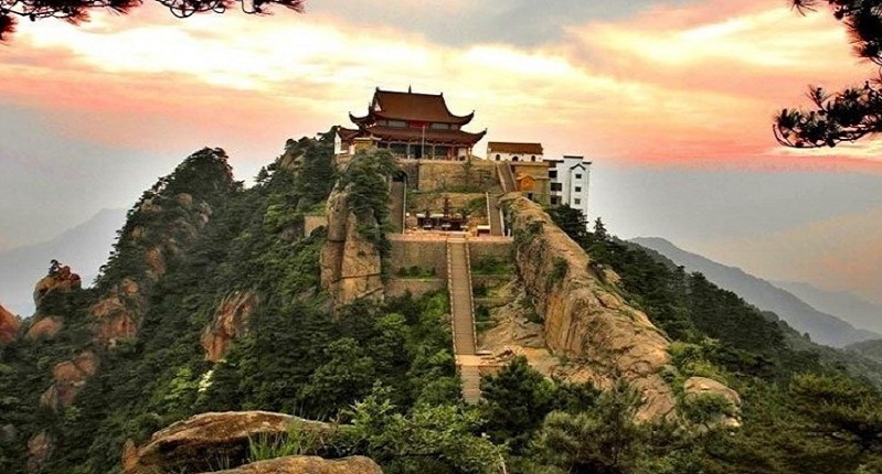 A scenic view of mount jiuhua buddhist temples