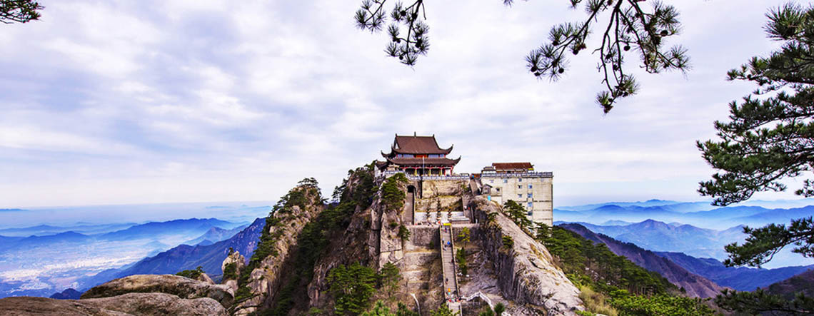 A scenic view of mount jiuhua buddhist temples