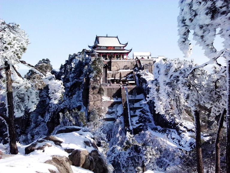 A scenic view of mount jiuhua buddhist temples