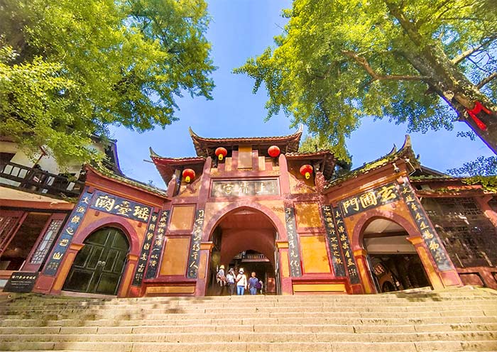 A scenic view of mount qingcheng taoist temples
